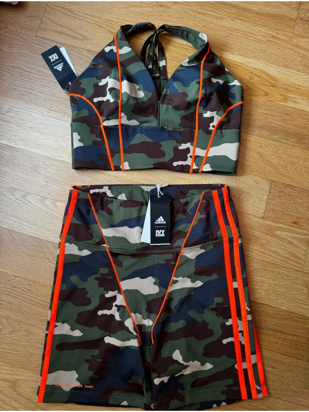 Ivy Park Camo Halter Top & Shorts Set - Green Camo with Orange Trim